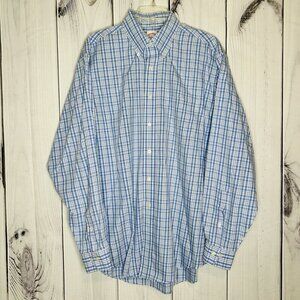 Brooks Brothers Dress Shirt Sz L Blue White Plaid 100% American Supima Cotton
